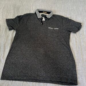 Denim and flower medium collared shirt